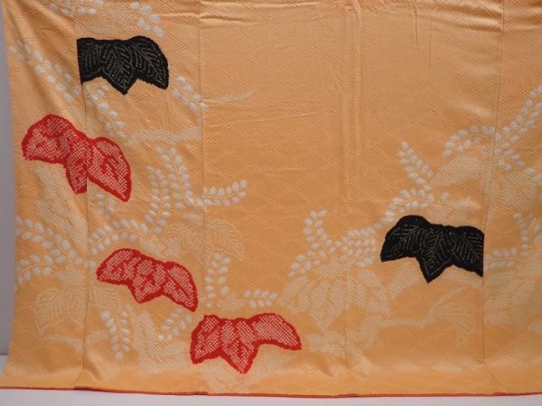 Photo5: 6105T12z1150 Vintage Japanese Kimono Silk FURISODE Paulownia Cream-Orange (5)
