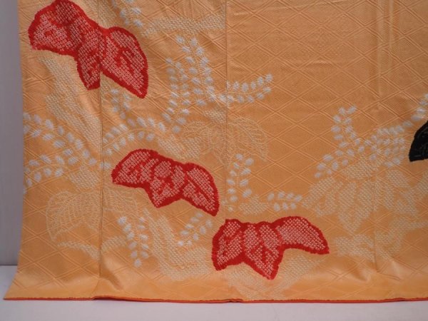 Photo6: 6105T12z1150 Vintage Japanese Kimono Silk FURISODE Paulownia Cream-Orange (6)