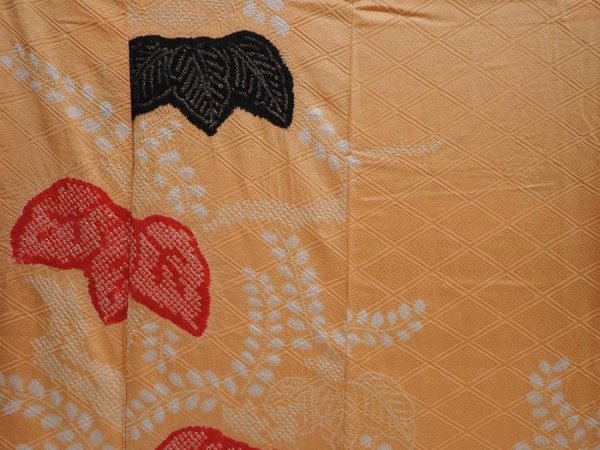 Photo8: 6105T12z1150 Vintage Japanese Kimono Silk FURISODE Paulownia Cream-Orange (8)