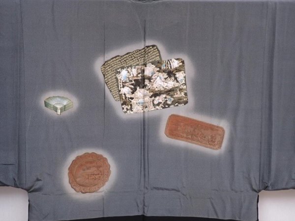 Photo3: 6106T01z530 Vintage Japanese Kimono Silk Men's HAORI  Black (3)