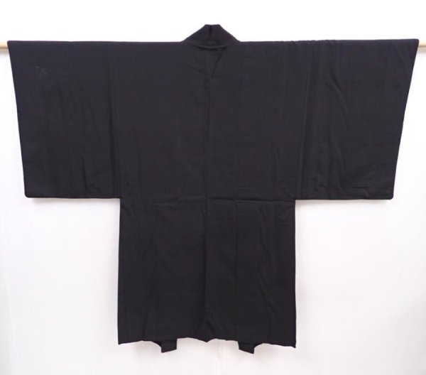 Photo4: 6106T01z530 Vintage Japanese Kimono Silk Men's HAORI  Black (4)
