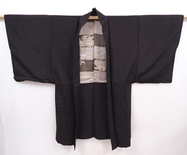 Photo6: 6106T02z600 Vintage Japanese Kimono Silk Men's HAORI Shishi Dark brown (6)