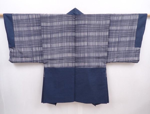 Photo2: 6106T03z460 Vintage Japanese Kimono Silk Men's HAORI  Dark blue (2)