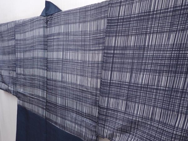 Photo3: 6106T03z460 Vintage Japanese Kimono Silk Men's HAORI  Dark blue (3)