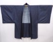 Photo1: 6106T05z490 Vintage Japanese Kimono Silk Men's OSHIMA HAORI  Navy-Gray (1)