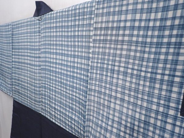 Photo3: 6106T05z490 Vintage Japanese Kimono Silk Men's OSHIMA HAORI  Navy-Gray (3)