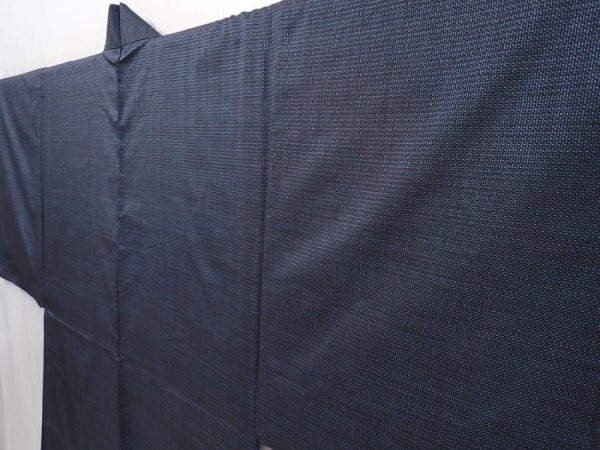 Photo4: 6106T05z490 Vintage Japanese Kimono Silk Men's OSHIMA HAORI  Navy-Gray (4)