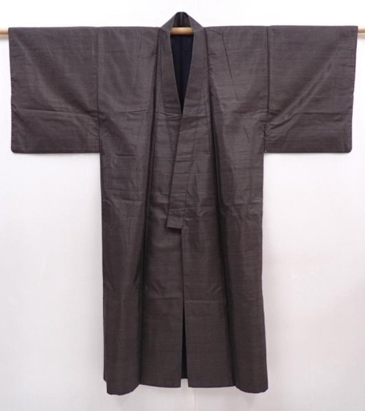 Photo4: 6106T06z690 Vintage Japanese Kimono Silk Men's OSHIMA  Brown-Gray (4)