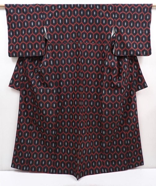 Photo1: 6106T07z960 Vintage Japanese Kimono Silk TSUMUGI  Black (1)