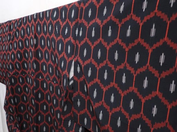 Photo2: 6106T07z960 Vintage Japanese Kimono Silk TSUMUGI  Black (2)