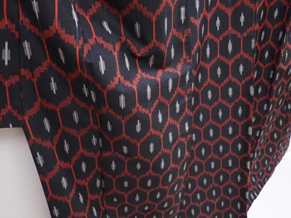 Photo3: 6106T07z960 Vintage Japanese Kimono Silk TSUMUGI  Black (3)