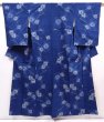 Photo1: 6106T08z800 Vintage Japanese Kimono Silk TSUMUGI Camellia Oriental blue (1)