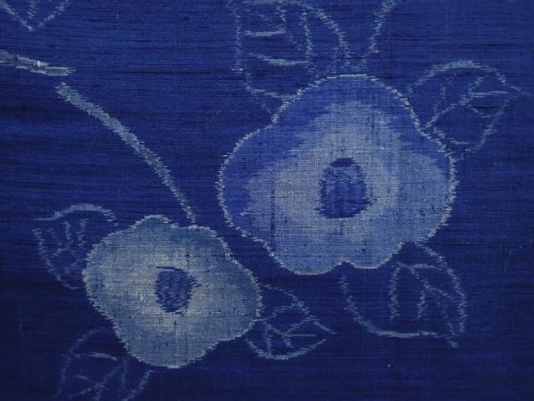 Photo6: 6106T08z800 Vintage Japanese Kimono Silk TSUMUGI Camellia Oriental blue (6)