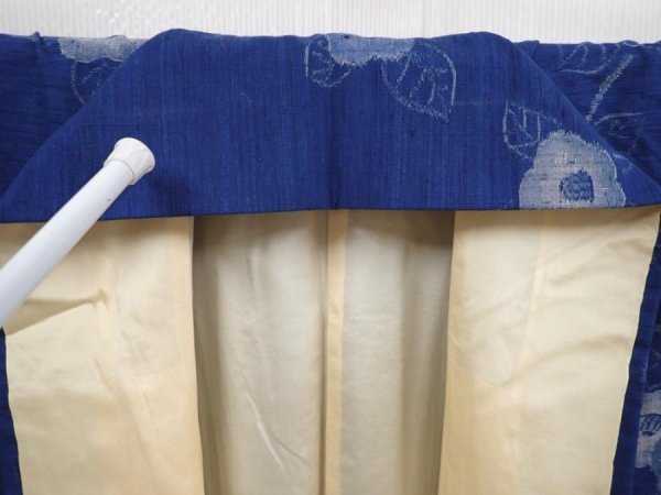 Photo8: 6106T08z800 Vintage Japanese Kimono Silk TSUMUGI Camellia Oriental blue (8)
