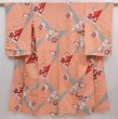 Photo1: 6106T09z700 Antique Japanese Kimono Silk KOMON Flowers Peach (1)
