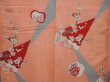 Photo4: 6106T09z700 Antique Japanese Kimono Silk KOMON Flowers Peach (4)
