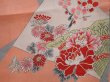 Photo5: 6106T09z700 Antique Japanese Kimono Silk KOMON Flowers Peach (5)