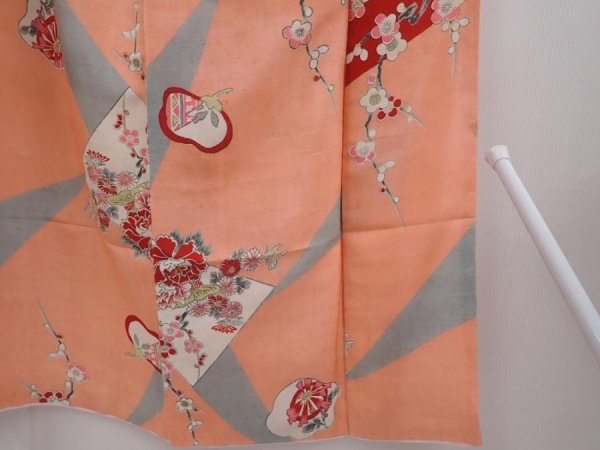 Photo8: 6106T09z700 Antique Japanese Kimono Silk KOMON Flowers Peach (8)
