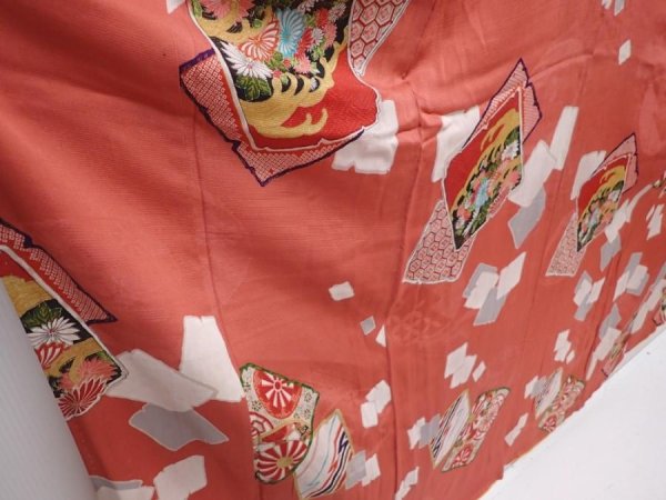 Photo3: 6106T10z520 Antique Japanese Kimono Silk KOMON  Dark coral (3)