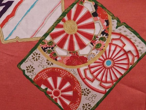 Photo6: 6106T10z520 Antique Japanese Kimono Silk KOMON  Dark coral (6)