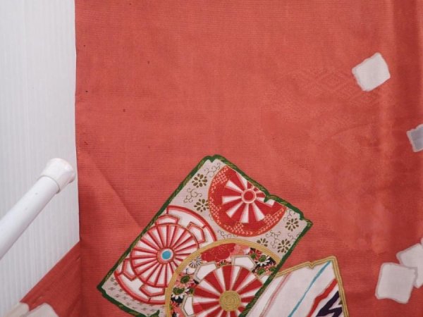 Photo7: 6106T10z520 Antique Japanese Kimono Silk KOMON  Dark coral (7)