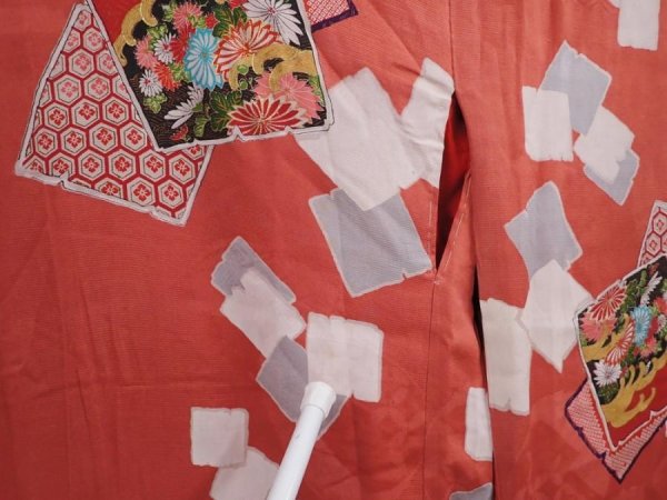 Photo8: 6106T10z520 Antique Japanese Kimono Silk KOMON  Dark coral (8)