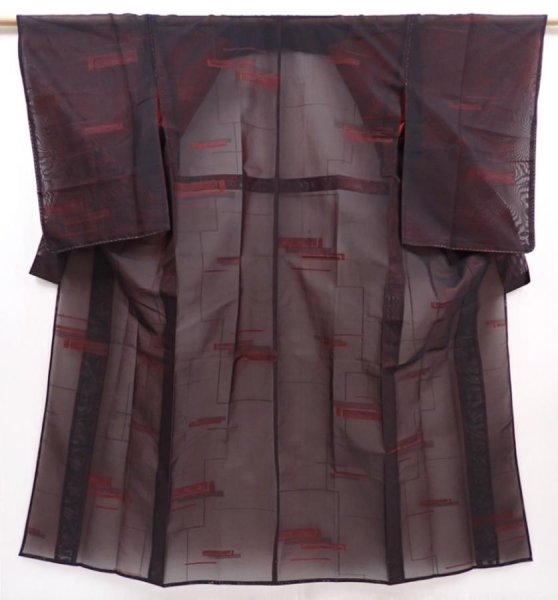 Photo1: 6106T11z390 Vintage Japanese Kimono Silk See through KOMON  Black (1)