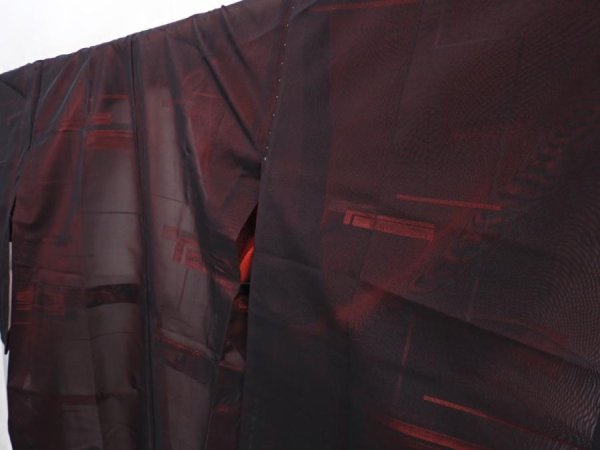 Photo2: 6106T11z390 Vintage Japanese Kimono Silk See through KOMON  Black (2)