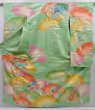 Photo1: 6106T12z1120 Vintage Japanese Kimono Silk FURISODE Flying crane Light green (1)