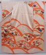 Photo1: 6106T13z1050 Vintage Japanese Kimono Silk FURISODE Flowers Light peach (1)