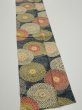Photo2: 3P09z60  Japanese Kimono Silk  FABRIC Chrysanthemum Navy 79.5x7.1 (2)