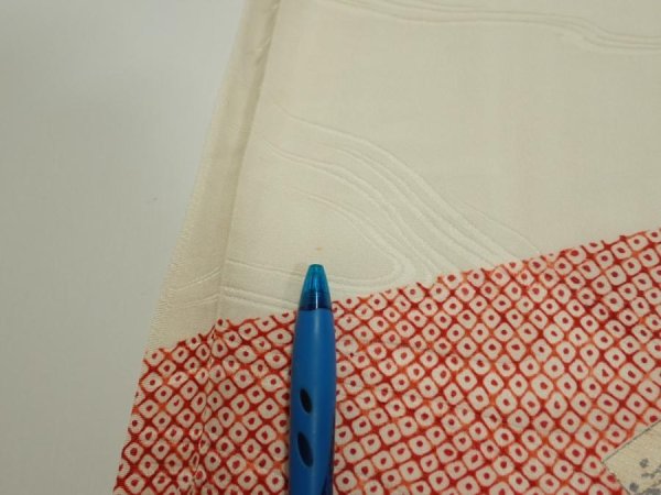 Photo8: 3P01z80  Japanese Kimono Silk  FABRIC Folding fan Off-white 56.7x14.8 (8)