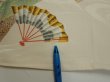 Photo6: 3P03z100  Japanese Kimono Silk  FABRIC Folding fan Off-white 69.3x14.8 (6)
