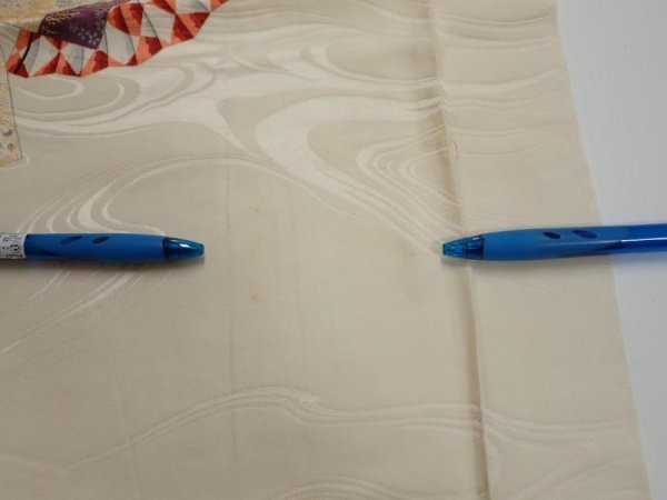 Photo8: 3P03z100  Japanese Kimono Silk  FABRIC Folding fan Off-white 69.3x14.8 (8)