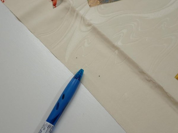 Photo7: 3P05z100  Japanese Kimono Silk  FABRIC Folding fan Off-white 67.7x14.8 (7)