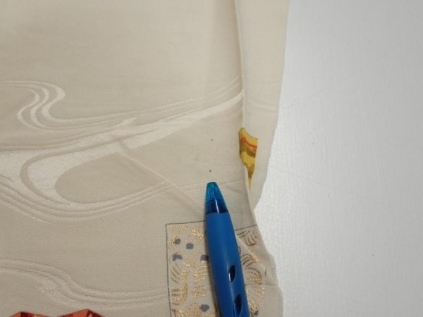 Photo9: 3P07z50  Japanese Kimono Silk  FABRIC Folding fan Off-white 65.4x7.5 (9)