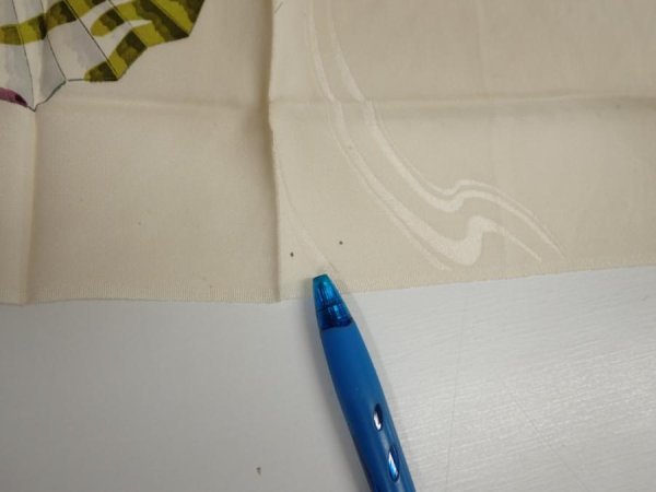 Photo8: 3P09z60  Japanese Kimono Silk  FABRIC Folding fan Off-white 93.7x6.9 (8)