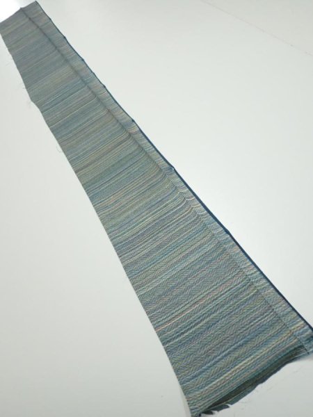 Photo5: 3P08z40  Japanese Kimono Silk  FABRIC  Blue-Gray 56.3x7.3 (5)