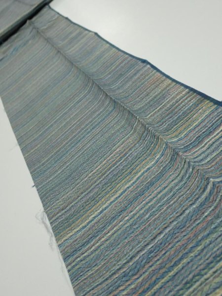 Photo1: 3P09z50  Japanese Kimono Silk  FABRIC  Blue-Gray 78.7x7.1 (1)