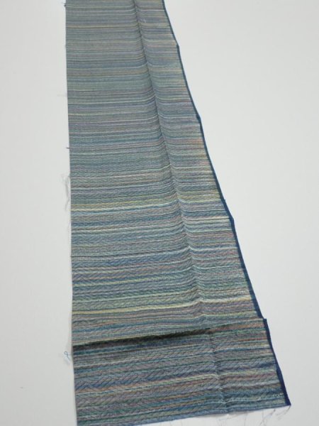 Photo2: 3P09z50  Japanese Kimono Silk  FABRIC  Blue-Gray 78.7x7.1 (2)