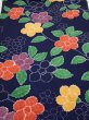 Photo1: 3P01z60  Japanese Kimono Silk  FABRIC Flower Navy 41.7x13.6 (1)