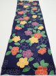 Photo5: 3P02z60  Japanese Kimono Silk  FABRIC Flower Navy 40.9x13.6 (5)