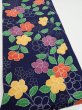 Photo2: 3P04z90  Japanese Kimono Silk  FABRIC Flower Navy 65.4x13.6 (2)