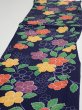 Photo3: 3P04z90  Japanese Kimono Silk  FABRIC Flower Navy 65.4x13.6 (3)