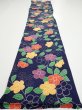 Photo5: 3P04z90  Japanese Kimono Silk  FABRIC Flower Navy 65.4x13.6 (5)