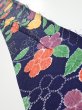 Photo1: 3P08z40  Japanese Kimono Silk  FABRIC Flower Navy 59.8x6.9 (1)