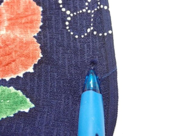 Photo6: 3P08z40  Japanese Kimono Silk  FABRIC Flower Navy 59.8x6.9 (6)