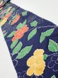Photo1: 3P09z60  Japanese Kimono Silk  FABRIC Flower Navy 82.3x6.7 (1)
