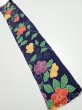 Photo1: 3P10z30  Japanese Kimono Silk  FABRIC Flower Navy 37.0x6.7 (1)