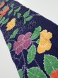 Photo2: 3P10z30  Japanese Kimono Silk  FABRIC Flower Navy 37.0x6.7 (2)
